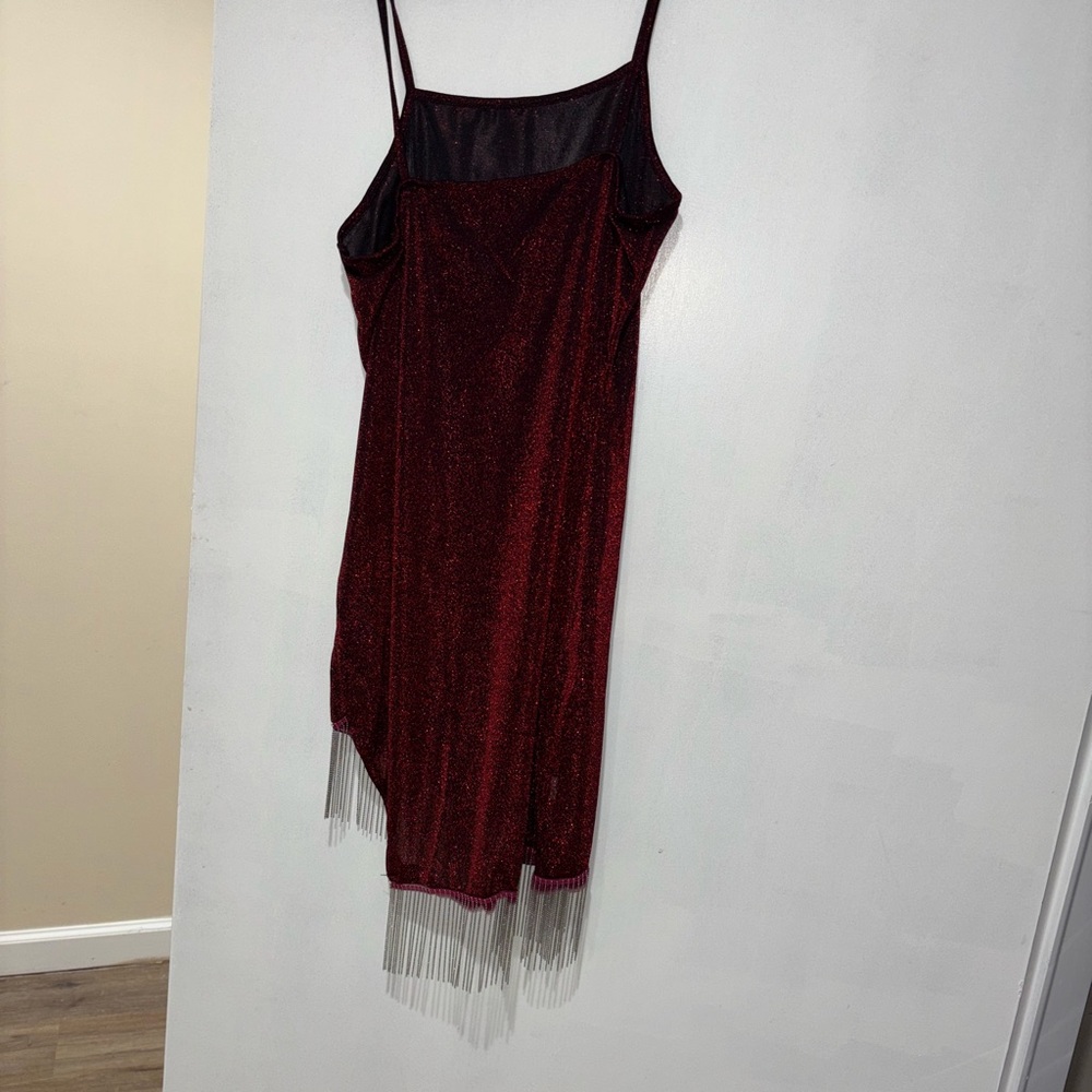 Elegant Red Dress with Fringe Detail more like a maroon